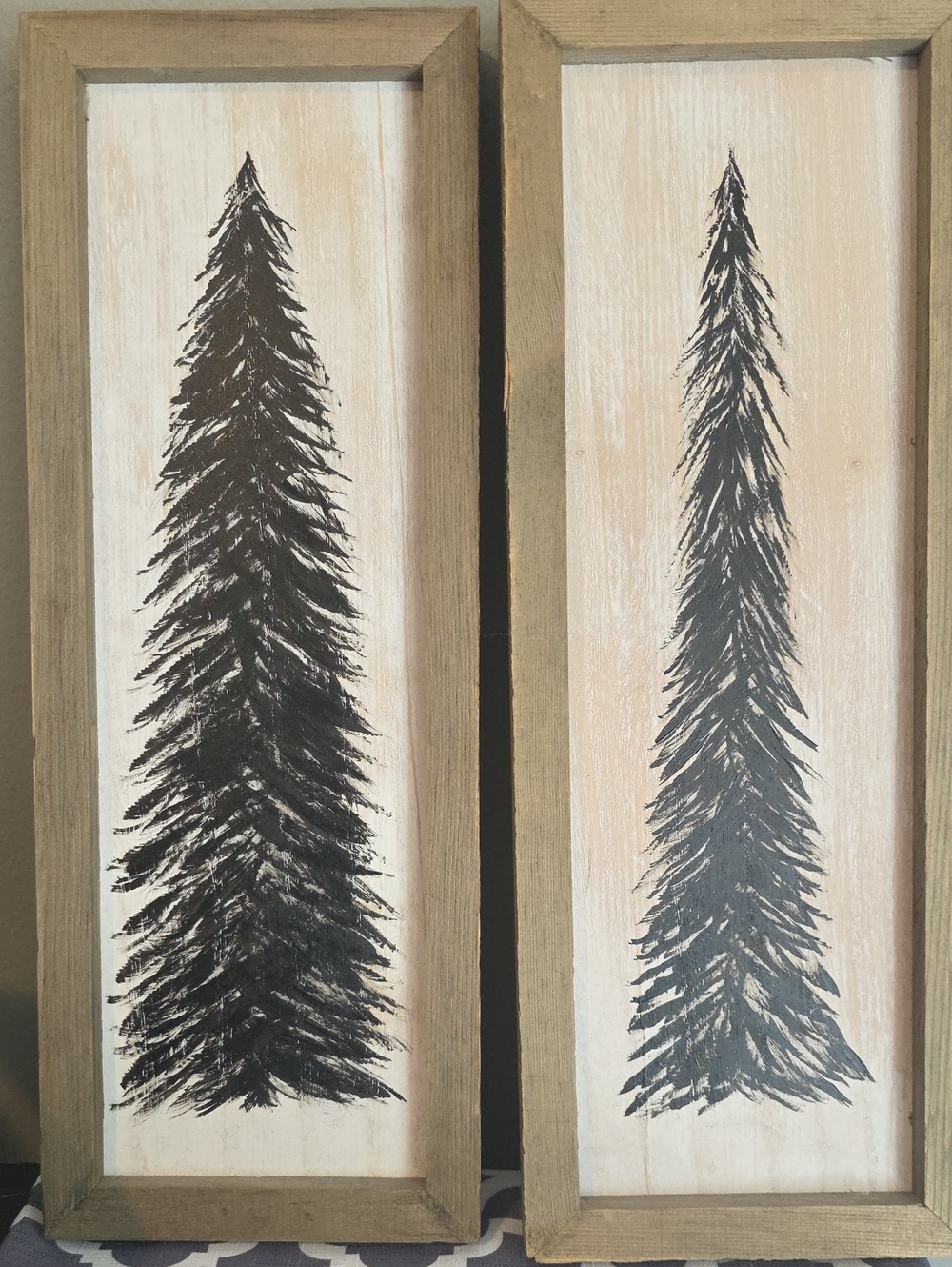 Rustic Black Pine Tree Wall Art - Neutral Framed Set